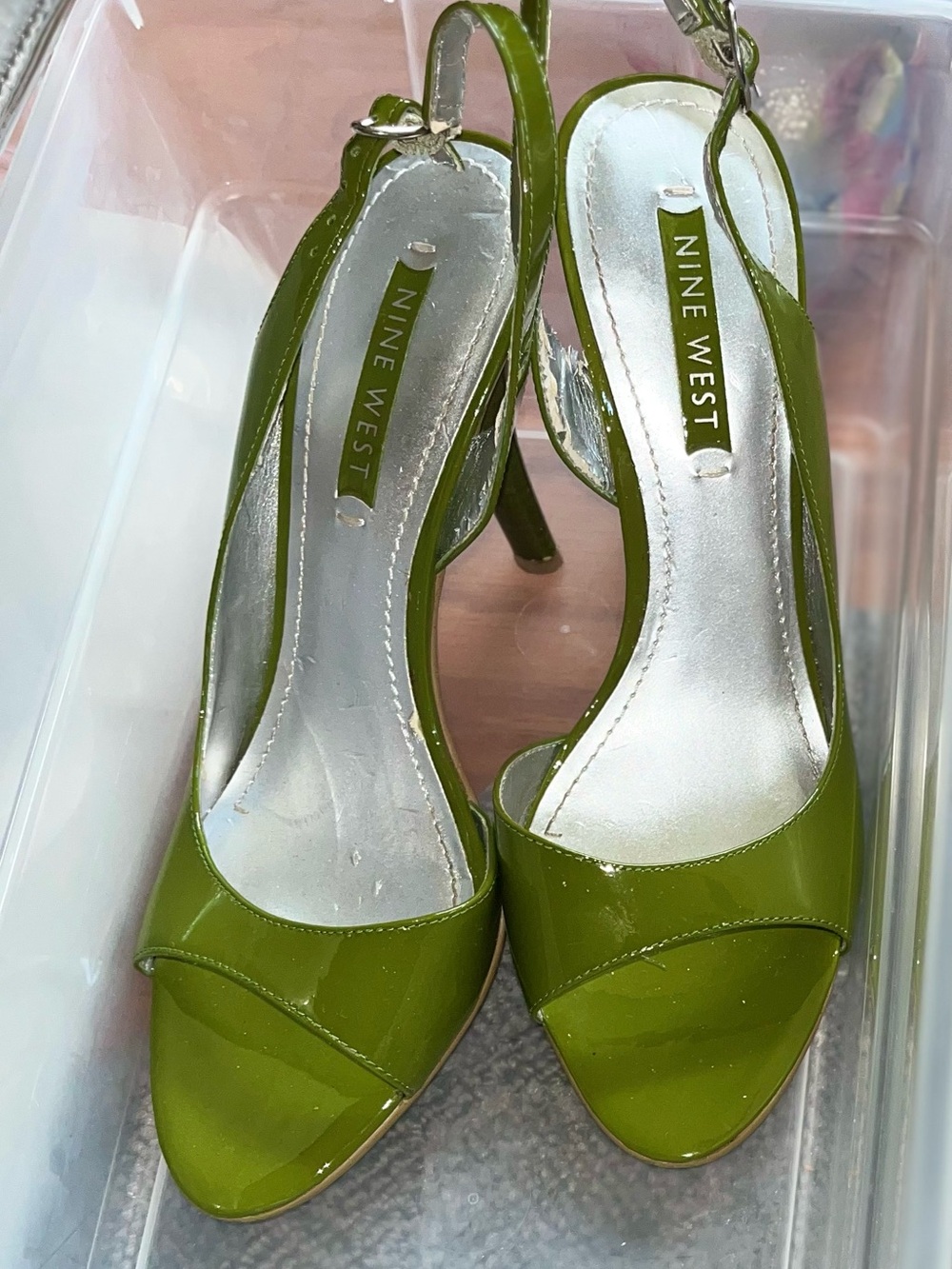 Nine West Patent Olive Green Slingback Heels